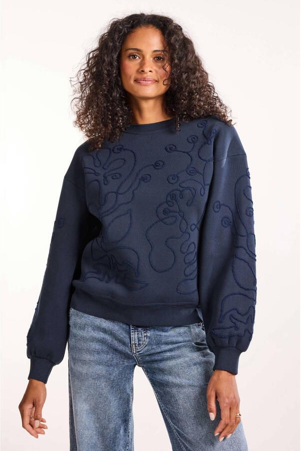 Didi gebloemde sweater donkerblauw