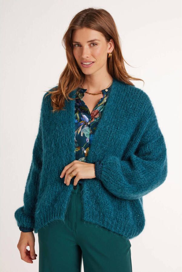 Didi gebreid vest met wol turquoise