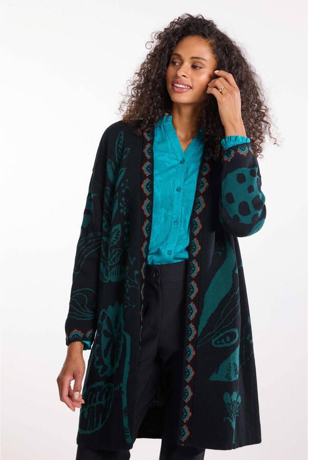 Didi jacquard gebreid vest met print zwart donkergroen