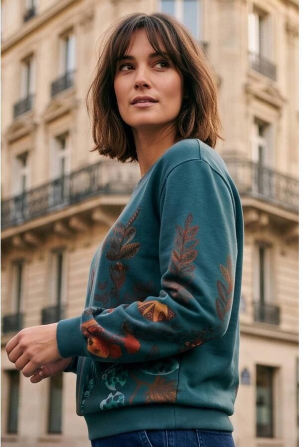 Didi katoenen gebloemde sweater groen - Foto 2
