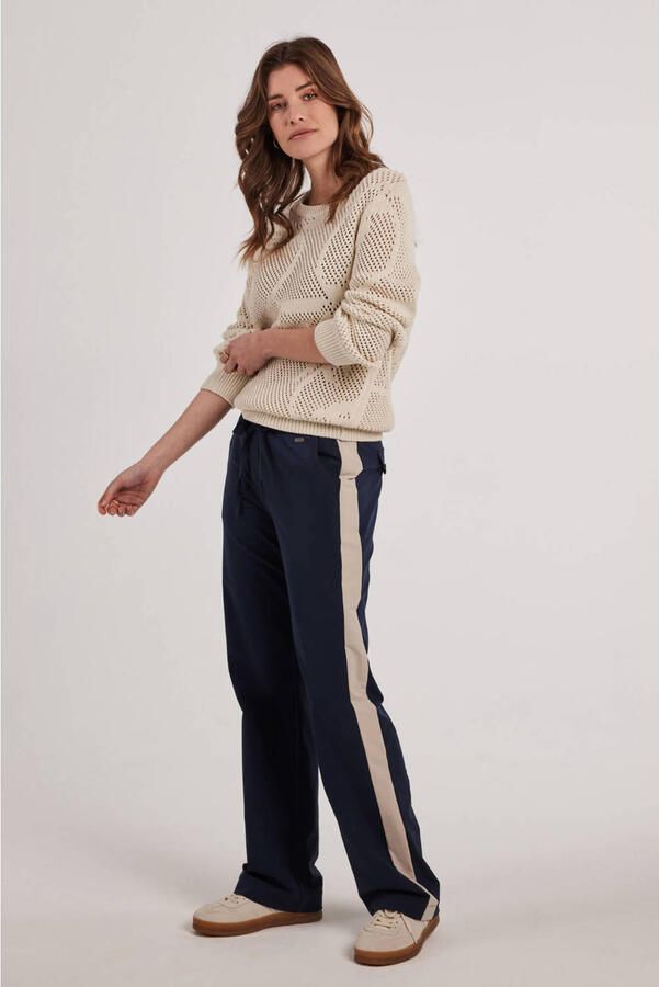 Didi travelstof wide leg high waist gestreepte casual broek donkerblauw