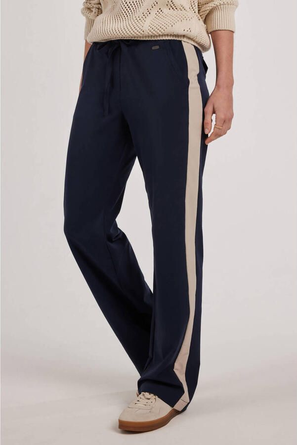 Didi travelstof wide leg high waist gestreepte casual broek donkerblauw - Foto 2