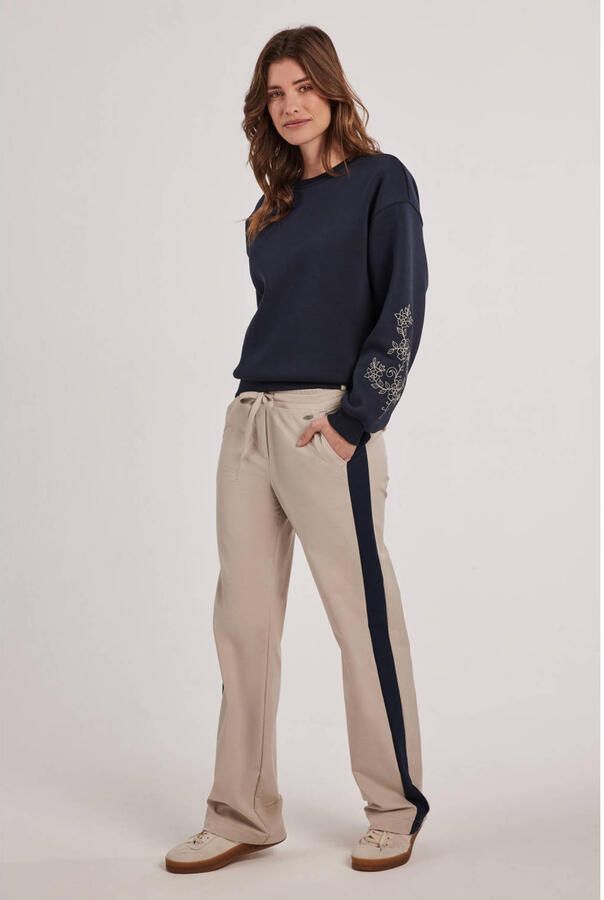 Didi travelstof wide leg high waist gestreepte casual broek grijsbruin