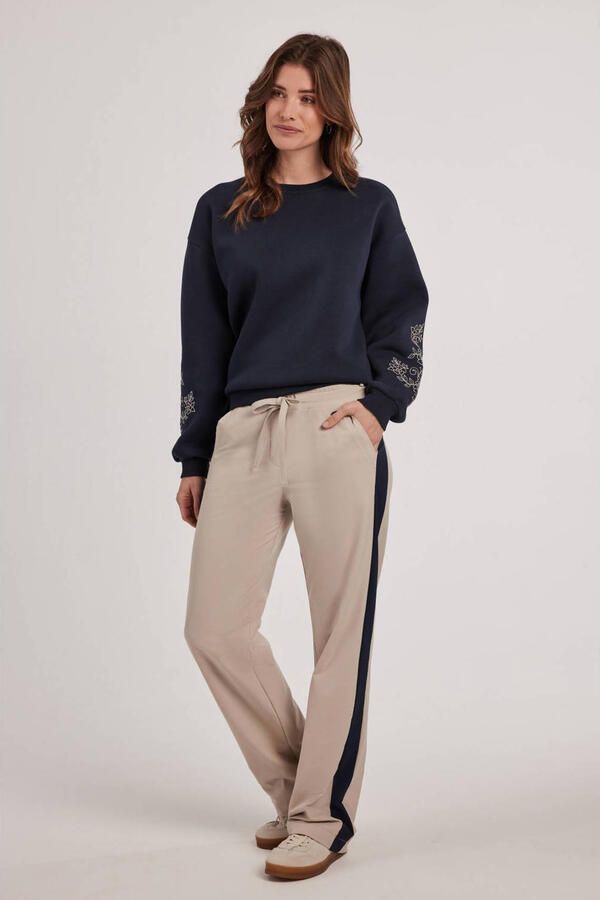 Didi travelstof wide leg high waist gestreepte casual broek grijsbruin - Foto 2