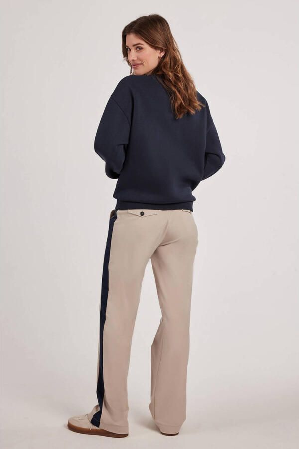 Didi travelstof wide leg high waist gestreepte casual broek grijsbruin - Foto 3