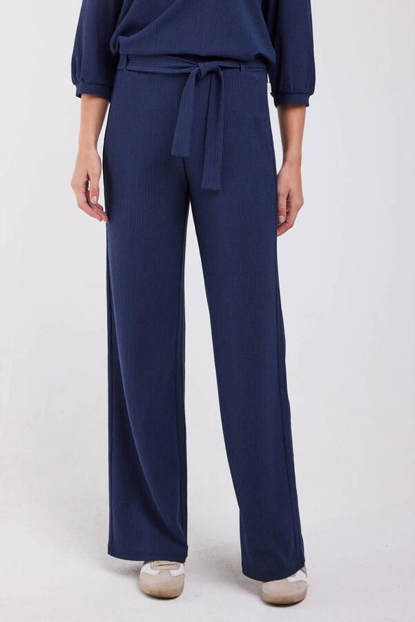 Didi wide leg high waist casual broek donkerblauw