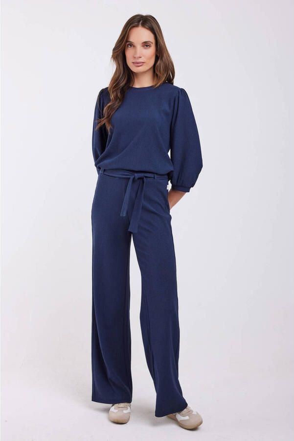 Didi wide leg high waist casual broek donkerblauw - Foto 2