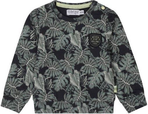 Dirkje sweater met bladprint blauw Jongens Stretchkatoen Ronde hals Blad 104