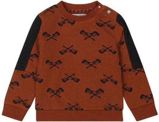 Dirkje sweater met all over print bruin Jongens Stretchkatoen Ronde hals 104