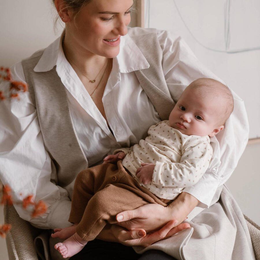 Dirkje baby longsleeve met all over print en overslag detail ecru bruin Stretchkatoen Ronde hals 56 - Foto 2