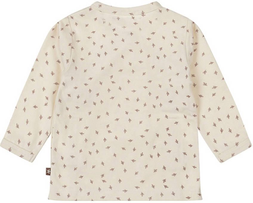 Dirkje baby longsleeve met all over print en overslag detail ecru bruin Stretchkatoen Ronde hals 68