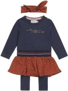 Dirkje newborn baby jurk + legging + hoofdband donkerblauw bruin