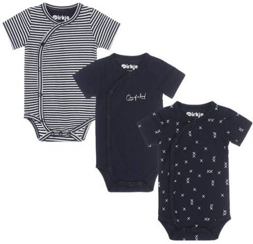 Dirkje baby romper set van 3 donkerblauw wit Jongens Biologisch katoen Overslagkraag 74 80