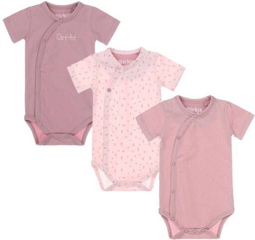 Dirkje baby romper set van 3 roze Meisjes Katoen Overslagkraag All over print 50 56