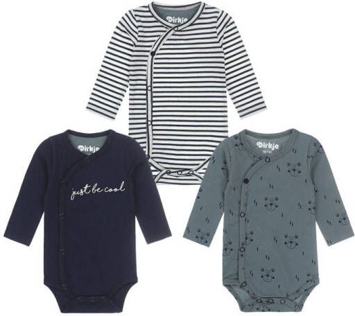 Dirkje baby romper set van 3 van biologisch katoen donkerblauw grijsgroen wit Jongens Katoen (biologisch) Overslagkraag 44