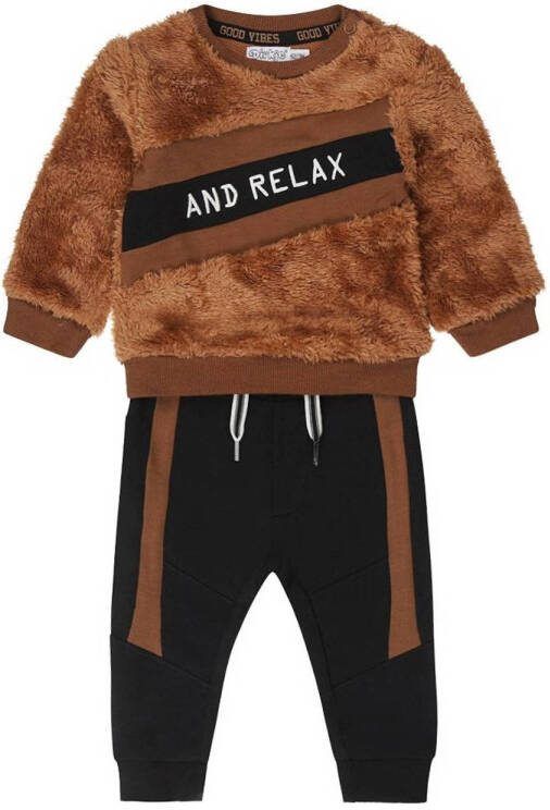 Dirkje sweater + broek bruin zwart Shirt + broek Jongens Polyester Ronde hals 62