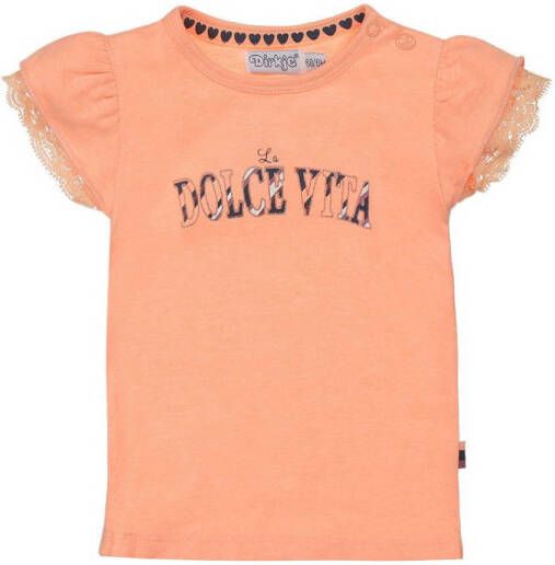 Dirkje T-shirt met printopdruk en kant oranje Meisjes Stretchkatoen Ronde hals 62