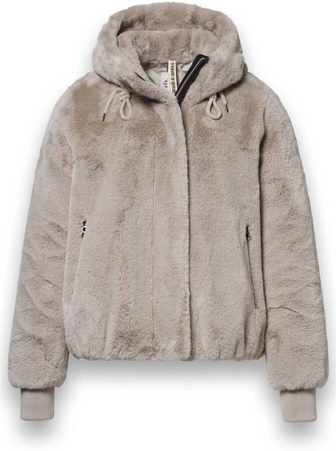 District faux fur jas beige