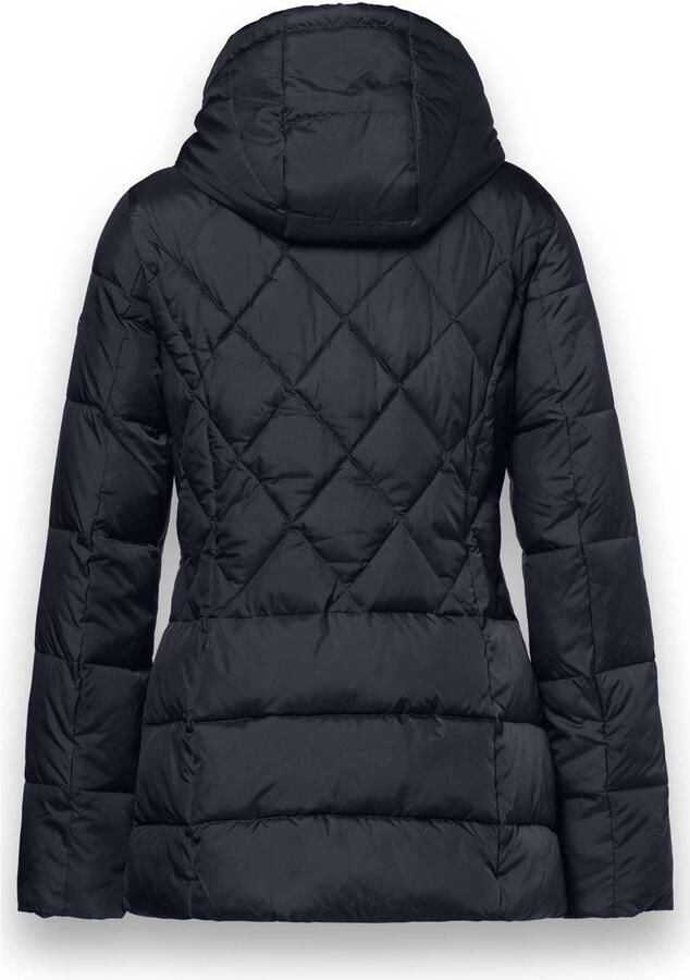 District winterjas met imitatiebontkraag donkerblauw