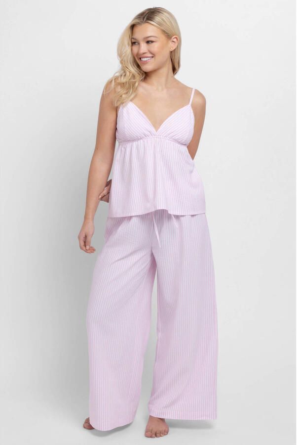 Dorina Curve seersucker pyjamabroek Diana wit roze