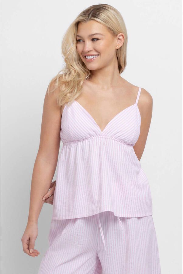 Dorina Curve seersucker pyjamatop Diana wit roze