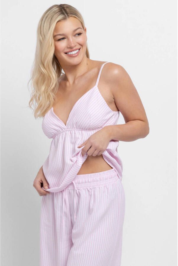 Dorina Curve seersucker pyjamatop Diana wit roze - Foto 2