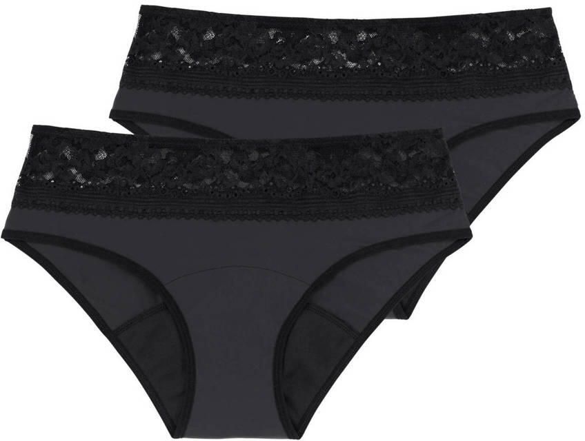 Dorina medium absorberende menstruatieslip Moon met kant (set van 2) zwart