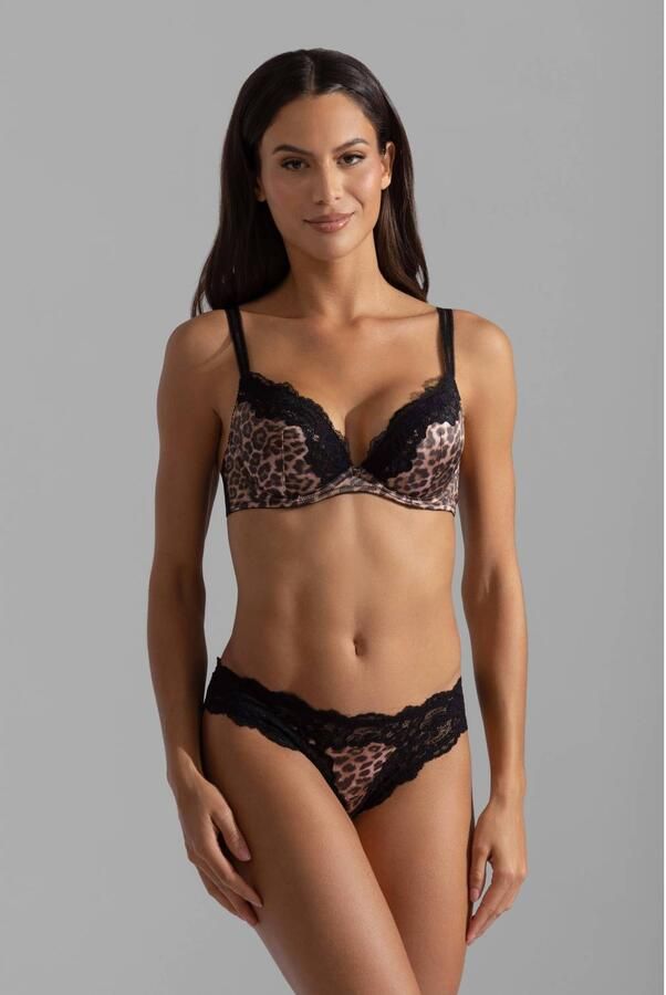 Dorina voorgevormde push-up bh met beugel en panterprint bruin