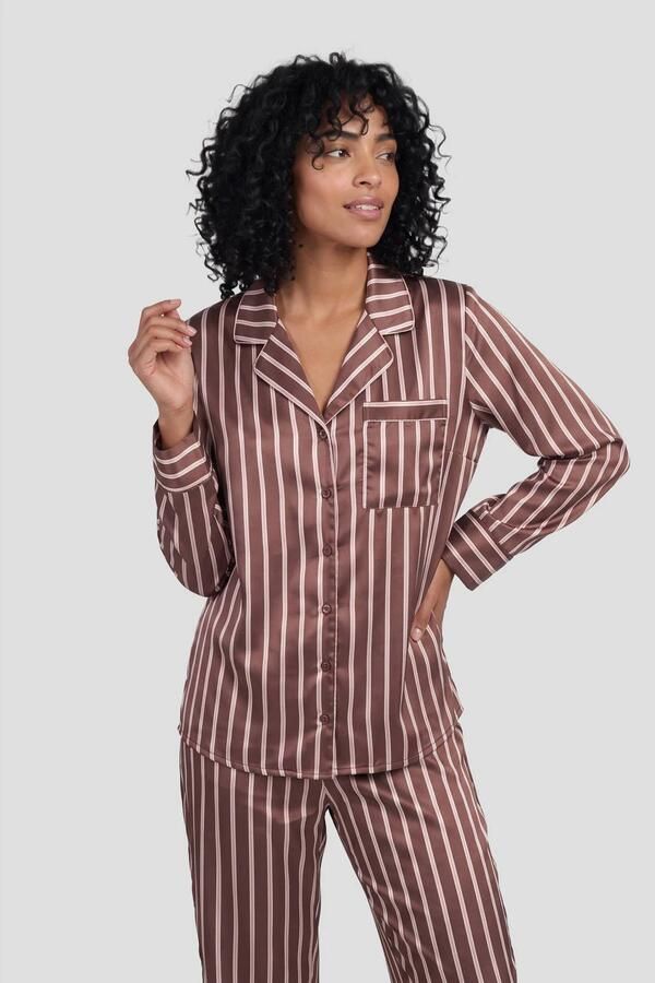 Dreamcovers satijnlook pyjama set bruin oudroze ecru