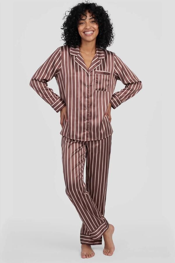 Dreamcovers satijnlook pyjama set bruin oudroze ecru - Foto 2