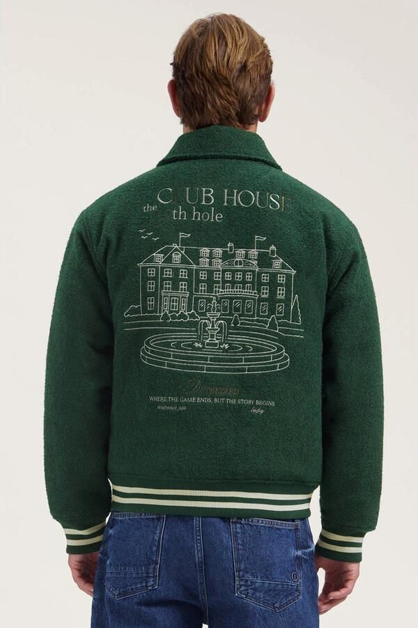 Dstrezzed baseball jacket met borduursels backprint en wol groen - Foto 2