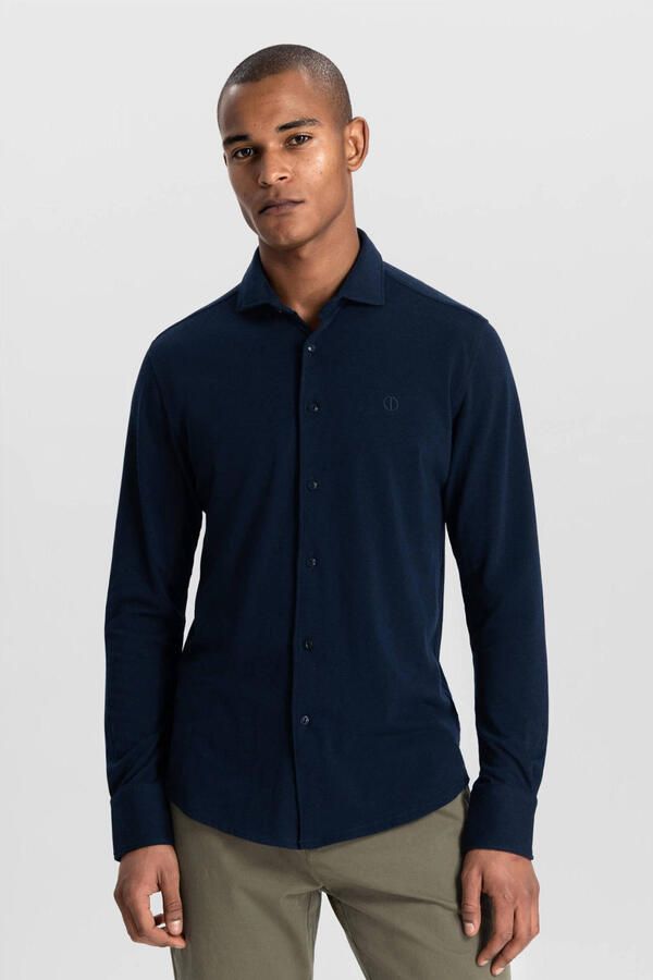 DSTREZZED Heren Overhemden Kirk Shirt Melange Pique Donkerblauw - Foto 6
