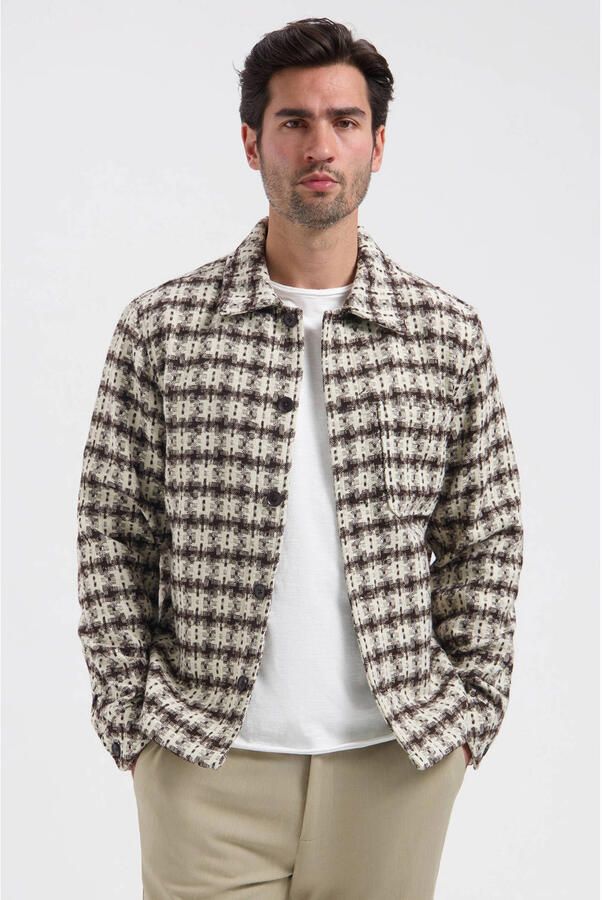 Dstrezzed regular fit geruit overshirt donkerbruin