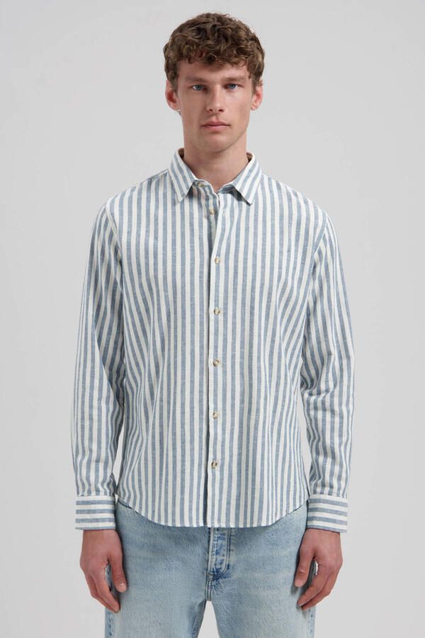 Dstrezzed regular gestreepte casual overhemd met linnen blauw