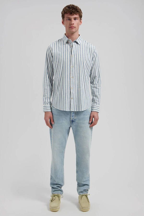 Dstrezzed regular gestreepte casual overhemd met linnen blauw - Foto 2