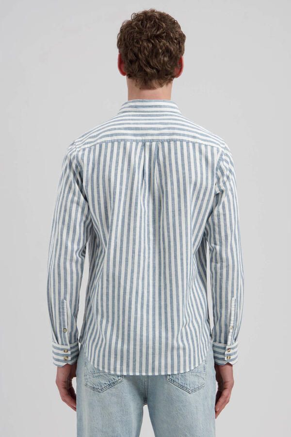 Dstrezzed regular gestreepte casual overhemd met linnen blauw - Foto 3