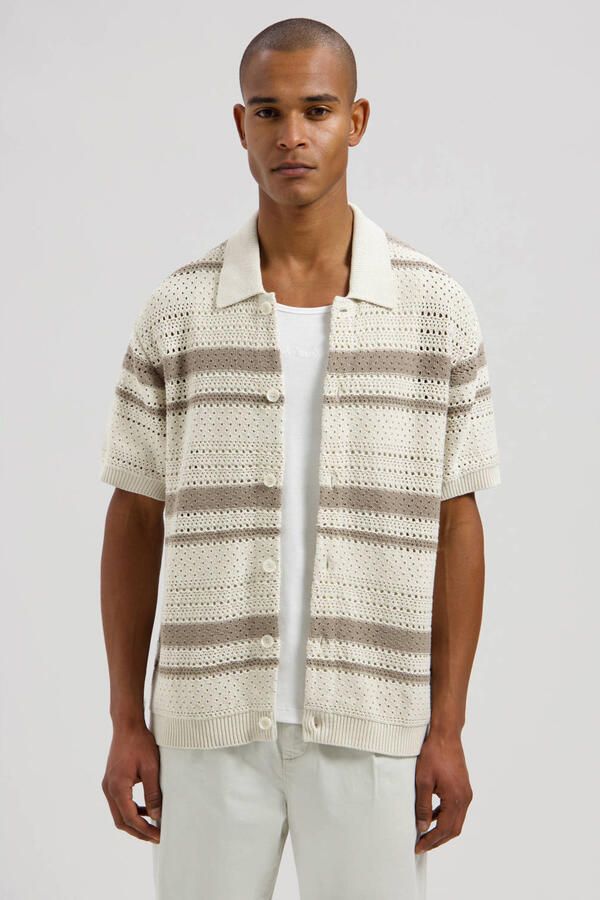 Dstrezzed relaxed gestreepte casual overhemd beige gebreid