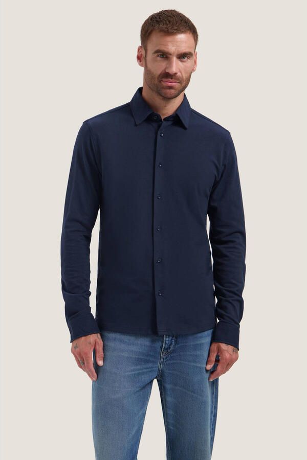 Dstrezzed slim fit piqué overhemd donkerblauw