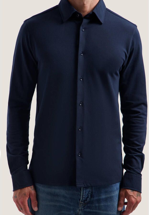Dstrezzed slim fit piqué overhemd donkerblauw - Foto 2