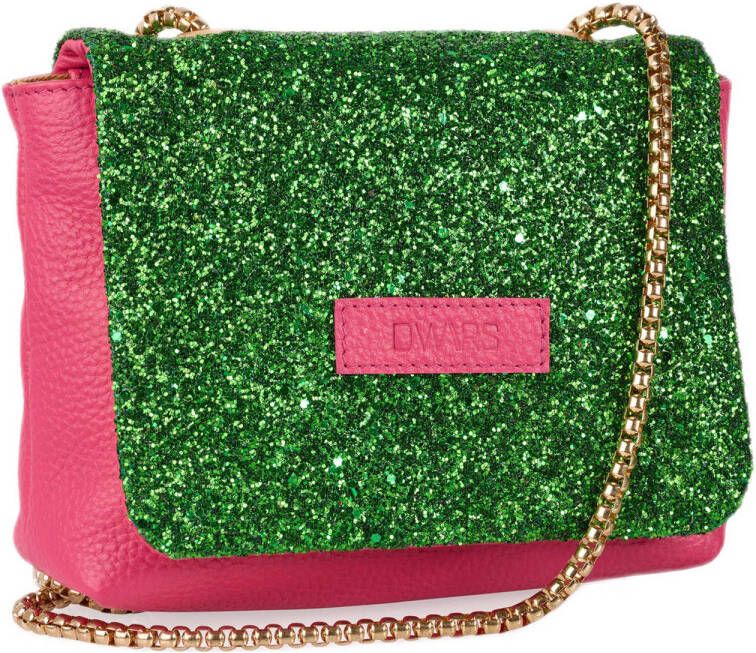 DWRS leren crossbody tas Spezia met glitters groen fuchsia