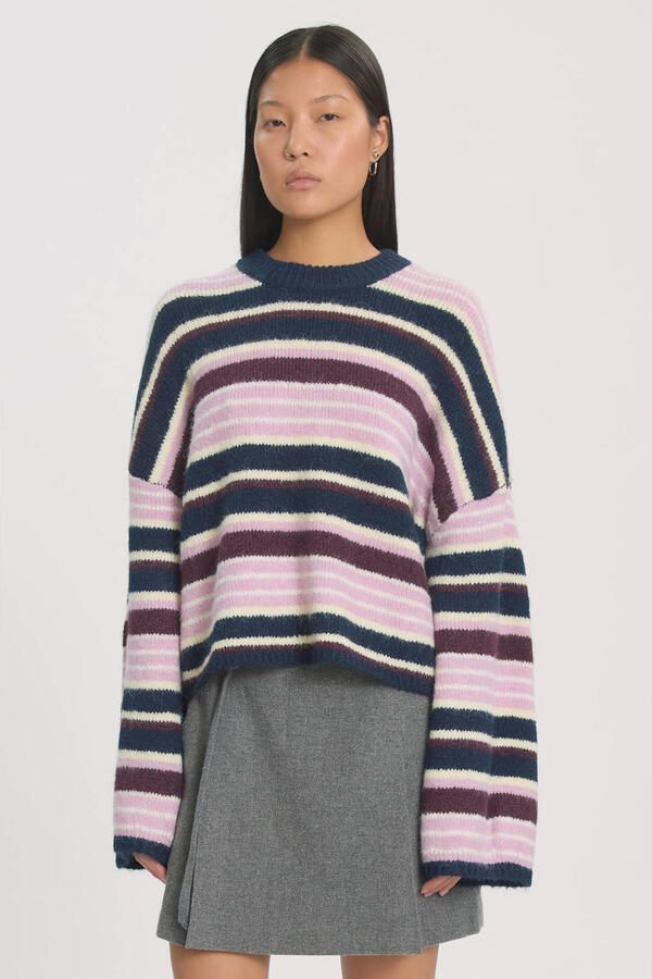 EDITED gebreide gestreepte trui met wol donkerblauw roze