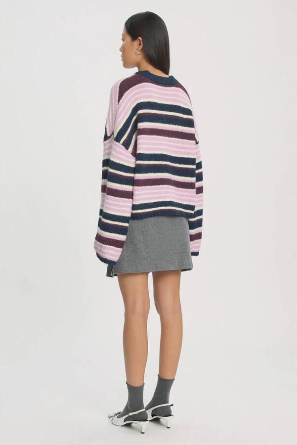 EDITED gebreide gestreepte trui met wol donkerblauw roze - Foto 3