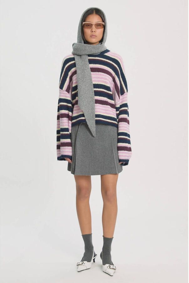 EDITED gebreide gestreepte trui met wol donkerblauw roze - Foto 2