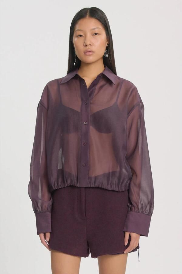 EDITED semi-transparante blouse donkerpaars - Foto 5