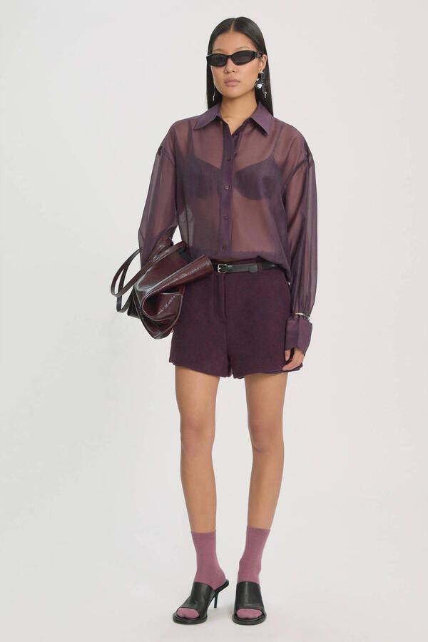EDITED semi-transparante blouse donkerpaars - Foto 7