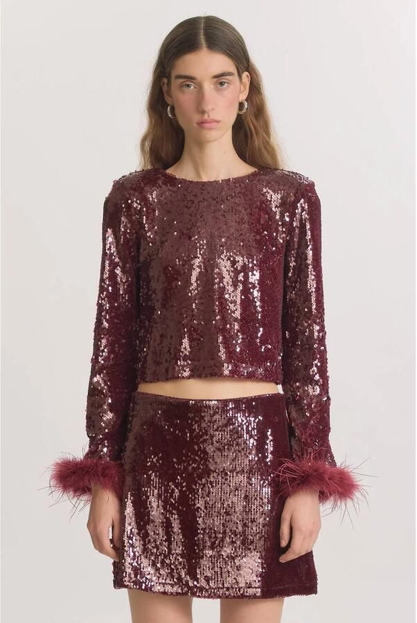 EDITED top met pailletten rood