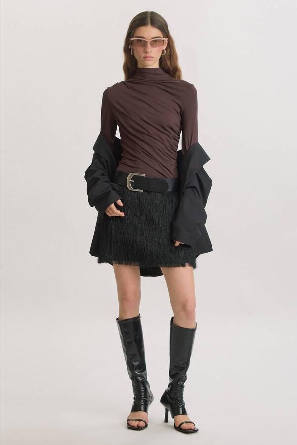 EDITED top met plooien bruin