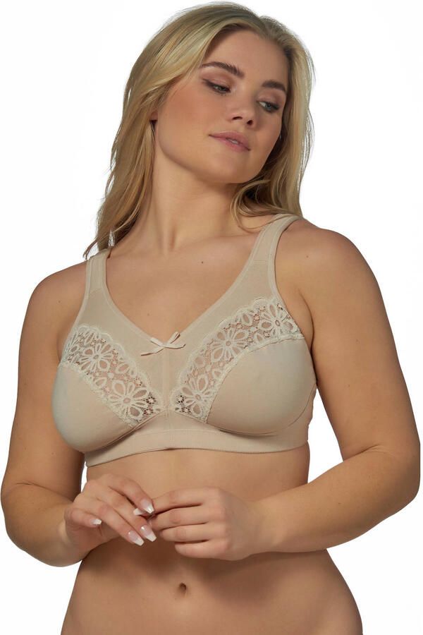 Elbrina Beugelloze-bh met kant met strik brede bandjes zonder beugel katoenmix (1-delig)