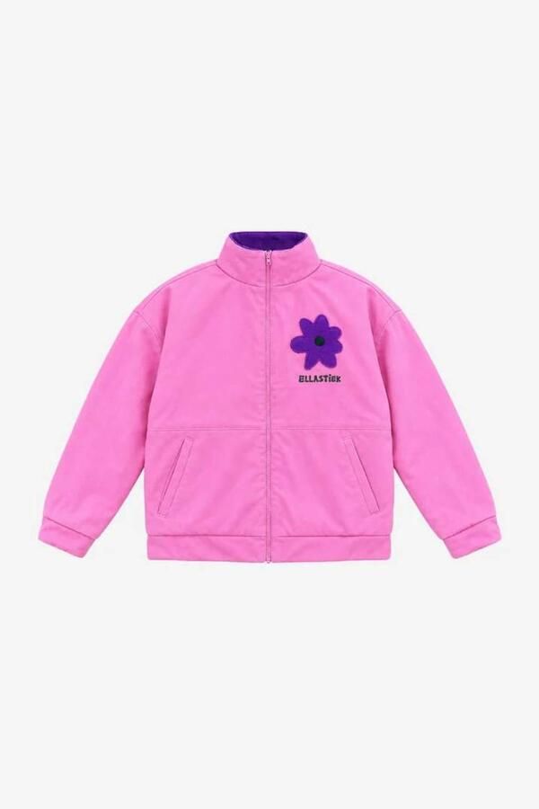 Ellastiek teddy gebloemde reversible jas met borduursels paars groen - Foto 2