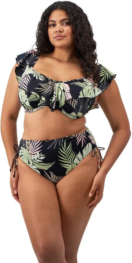 Elomi high waist bikinibroekje Tropical Retreat zwart lichtgroen roze